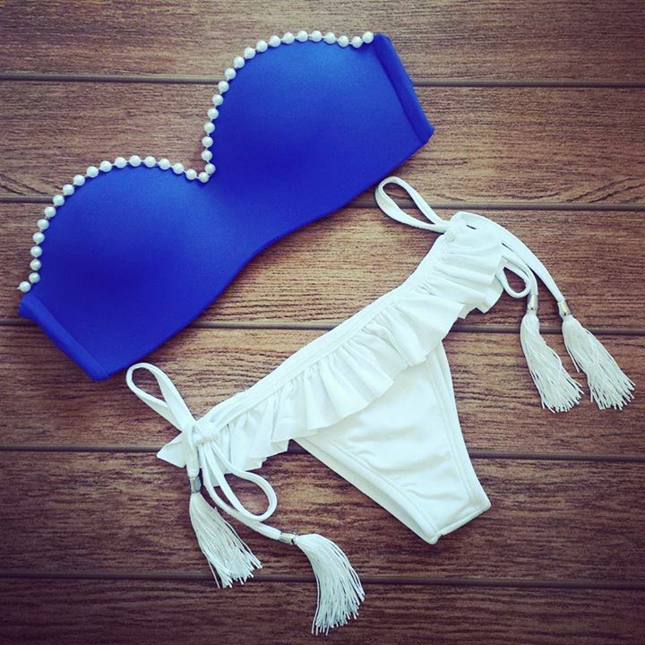 Pearl Bikini Blue Band Sexy Ladies Split Swimsuit On Lu